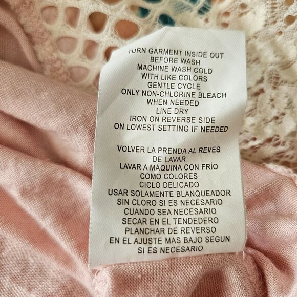 Rewind Woman Size L Light Pink Short Sleeve Tee with Crochet Lace Hem Retro - Picture 6 of 6